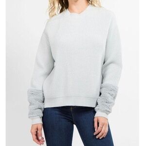 STRUT & BOLT Faux Fur Sleeve Crewneck Sweater
